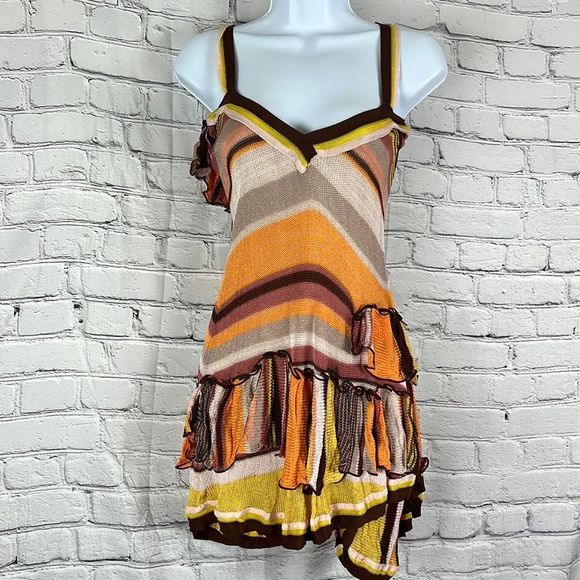 Missoni dress mini ruffles criss cross straps orange yellow brown size 40 - Picture 2 of 16